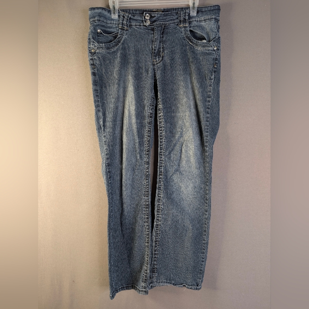 16W Women's embellished pockets dark jeans-EUC
